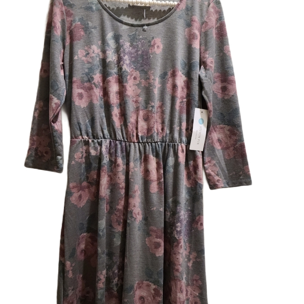 French Grey, flower Print dress